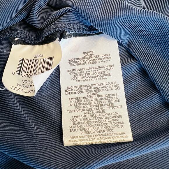 BCBG MAX AZRIA BLUE V NECK SLEEVELESS RUFFLE DRAPE SIZE S Navy (A0131) - Picture 7 of 7